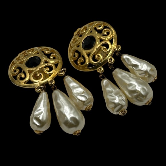 Vintage Gem Craft Huge Faux Pearl Drop Earrings
